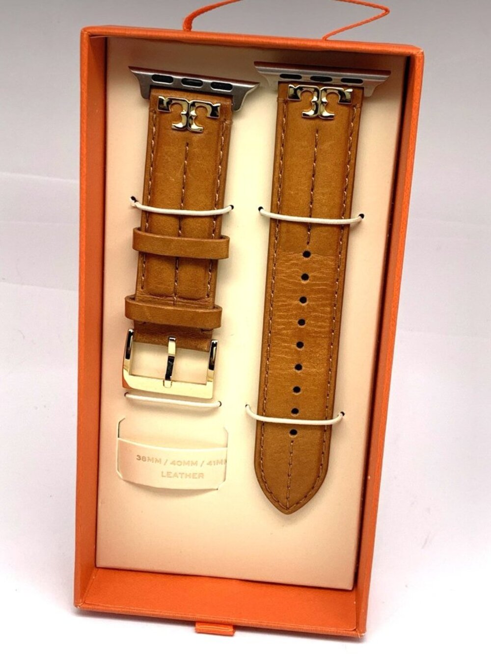 Tory Burch Apple Watch Band Case Size 38/40/41mm Brown Leather Strap TBS0092 - Picture 2 of 7